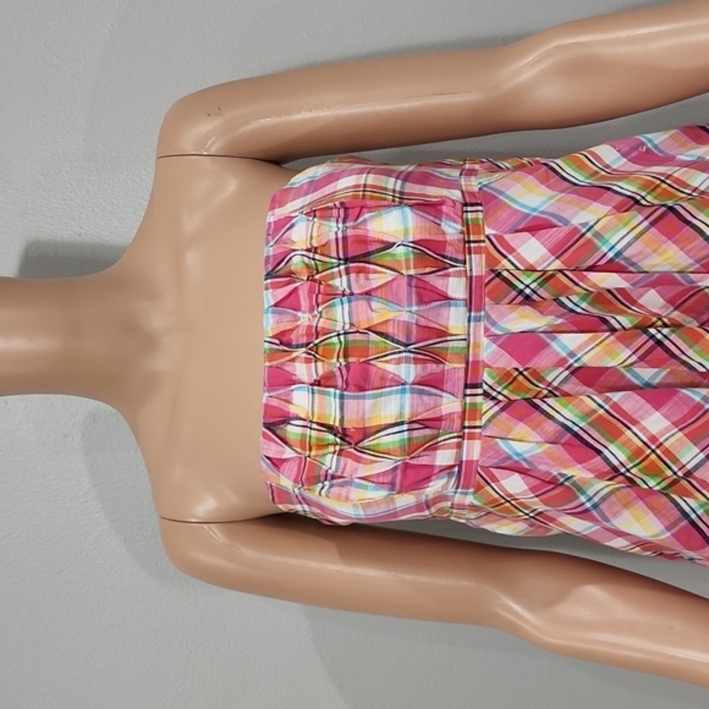 Vtg Lilly Pulitzer Strapless Pink Colorful Multi Color Plaid Dress Size 4 A Line - Picture 3 of 12
